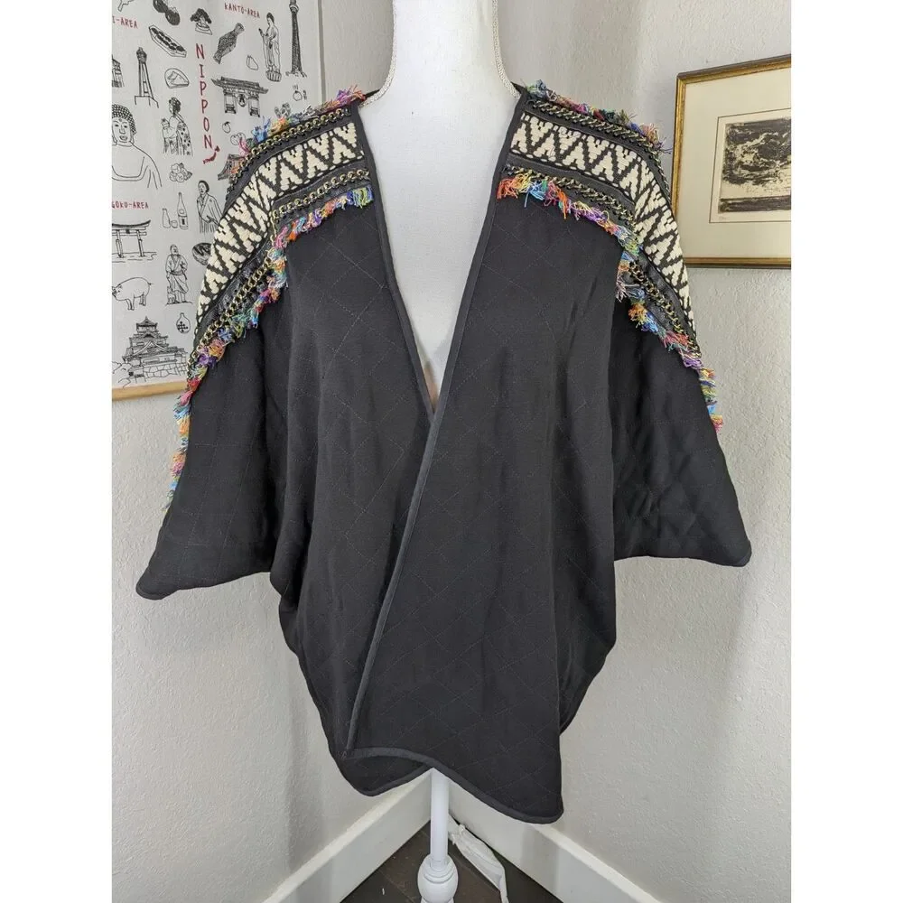Judith March Embroidered Black Colorful Art to Wear Dolman Slv Cardigan Sz Small - Picture 2 of 10